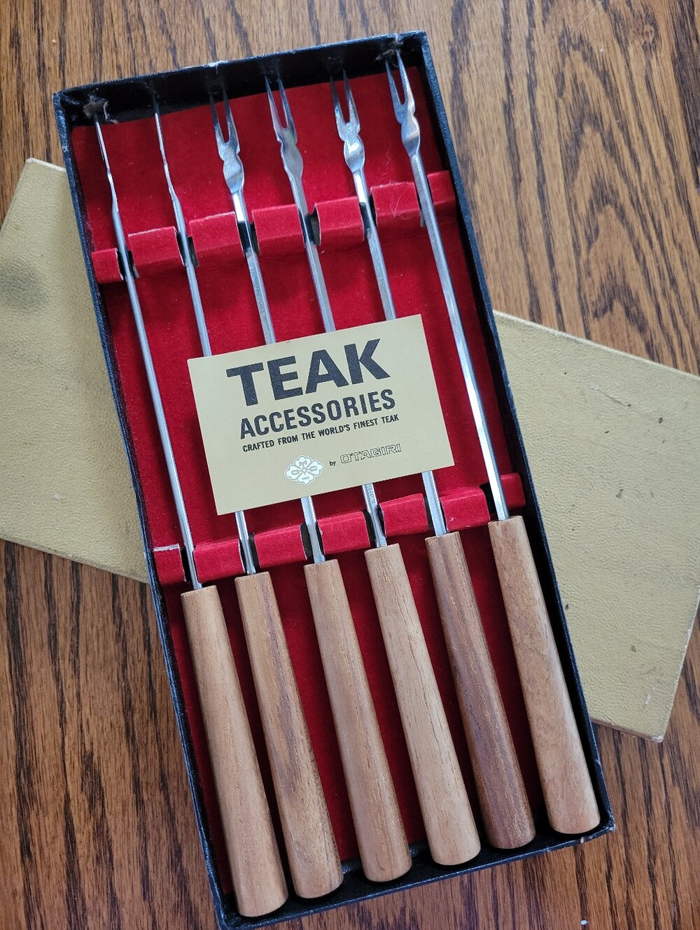 Vintage Otagiri Teak Fondue Fork Set ~ Original Box ~ Japan ~ 1970's ~ Retro!